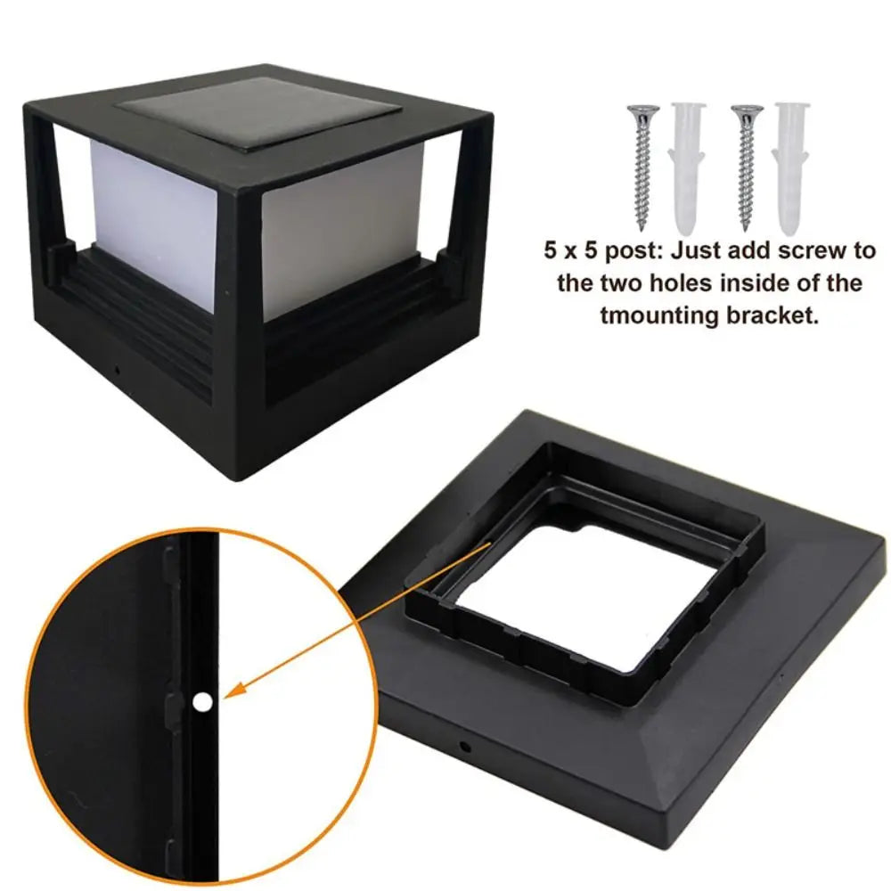 Square Fence Gate Pillar Lamp Waterproof Solar Powered Solar Column Light Lighting LED Fence Post Light Garden Decoration
