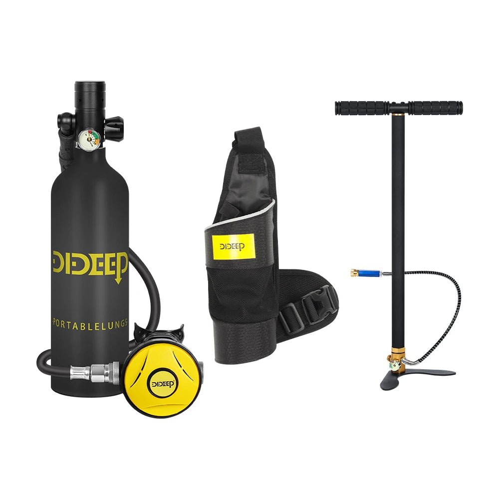 DIDEEP 1Liter Mini Scuba Diving Tank Set, 15-20Mins Underwater Diving Cylinder, Easy to Use, Portable Lungs Bottle with 3000 PSI