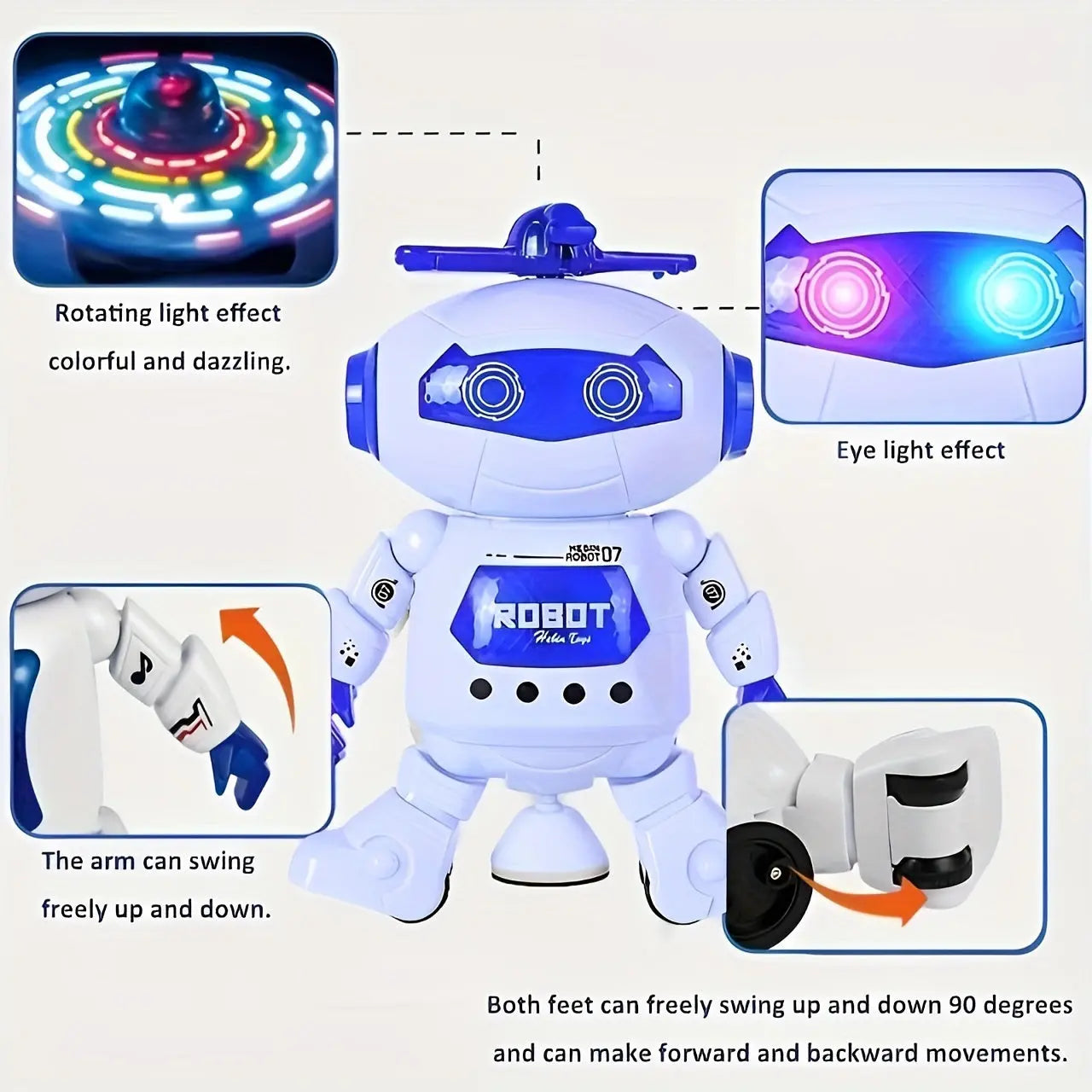 1pc Dancing Robot Toy for Kids with LED Lights and Music, 360-Degree Rotating Action, Ideal Gift for Boys and Girls, Durable Plastic Construction WardBoyzPROShop