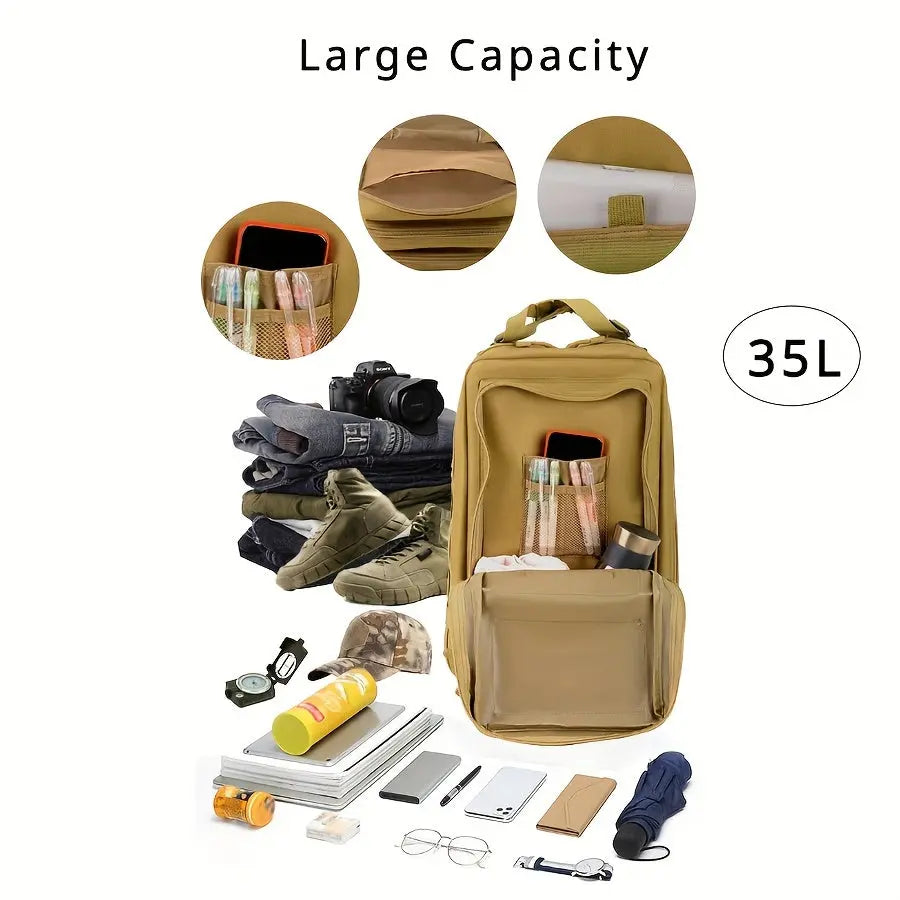 35L Large Capacity Rugged Outdoor Adventure Bag with All-Weather Protection & Multi-Compartment Design for Camping, Hiking & Travel WardBoyzPROShop