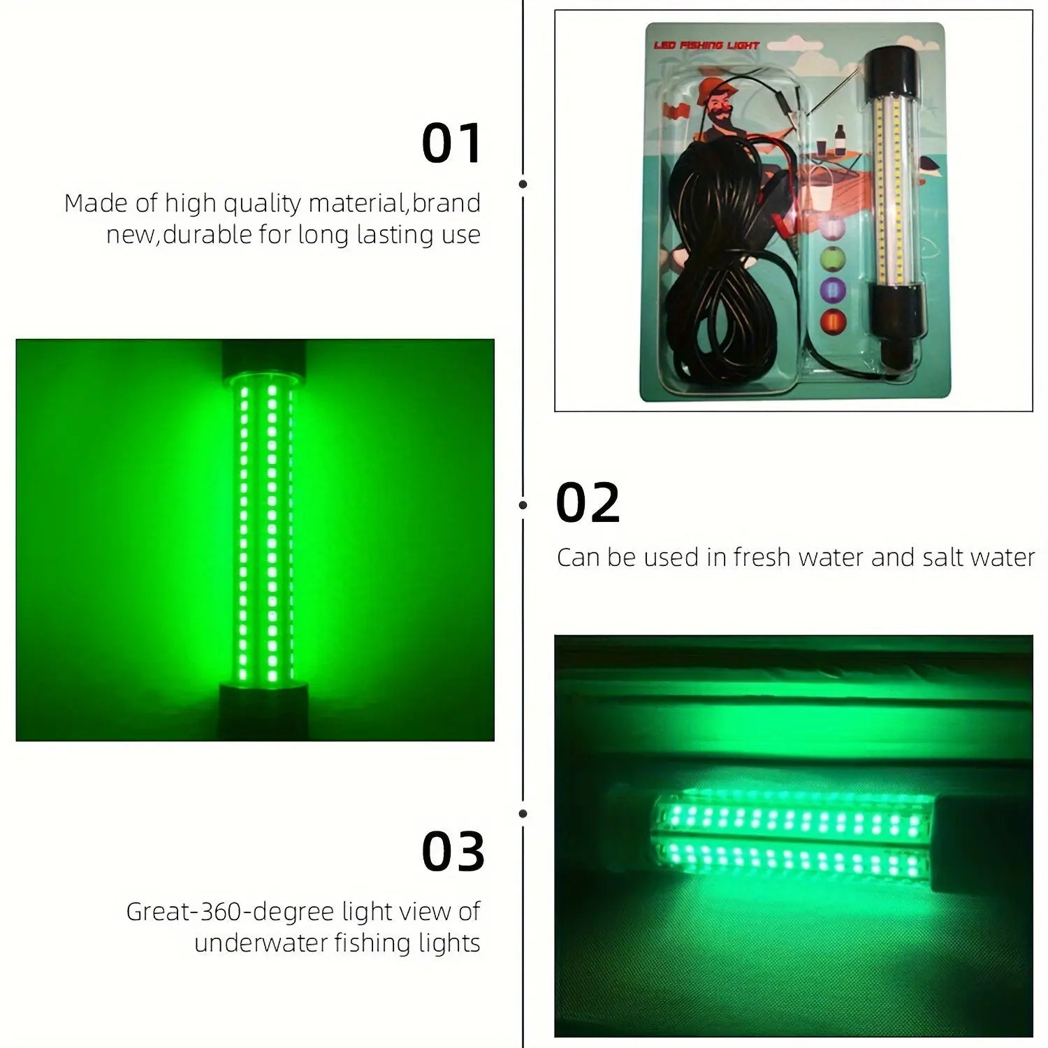 1200LM High-Powered LED Underwater Fishing Light Stick - Attracts Fish, Squid, and Prawns from 50-100m Distance - Battery Powered, Waterproof, and Durable PPS Material WardBoyzPROShop