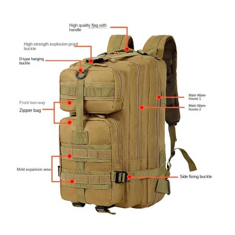 35L Large Capacity Rugged Outdoor Adventure Bag with All-Weather Protection & Multi-Compartment Design for Camping, Hiking & Travel WardBoyzPROShop