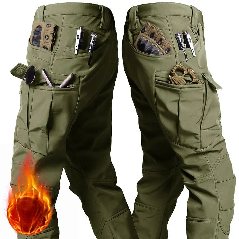 Water-resistant Camouflage Hooded Fleece Jacket and Pants Set for Men Multi-Pocket Design Ideal for Outdoor Wear Autumn and Winter WardBoyzPROShop