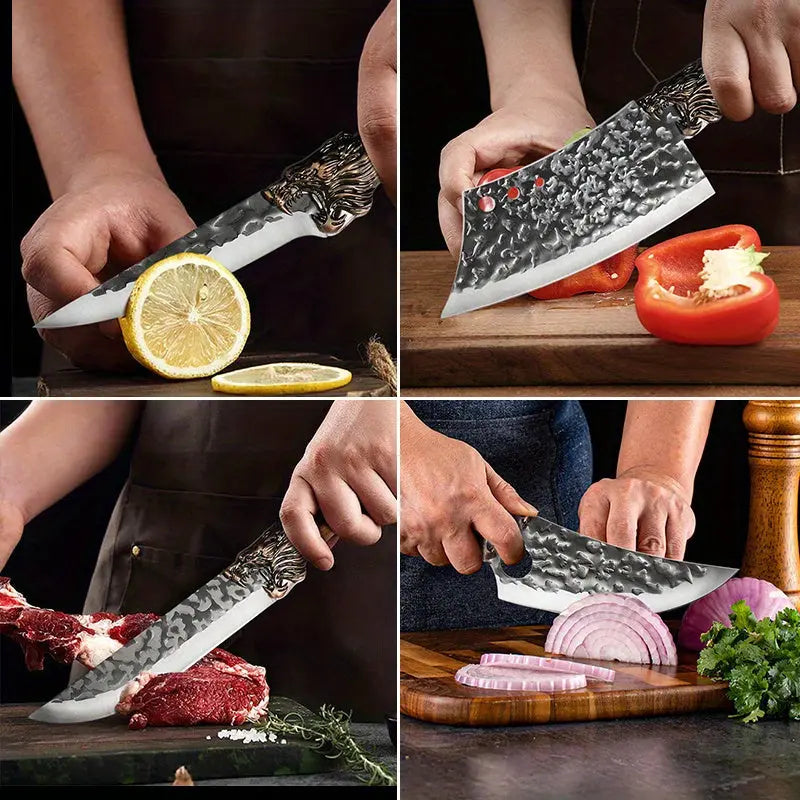 Professional Stainless Steel Chef Knife Set 7-Piece Handmade Forged Replaceable Blade Butcher Kitchen Scissors Super Sharp Bone Picking Duck Fish Cutter WardBoyzPROShop