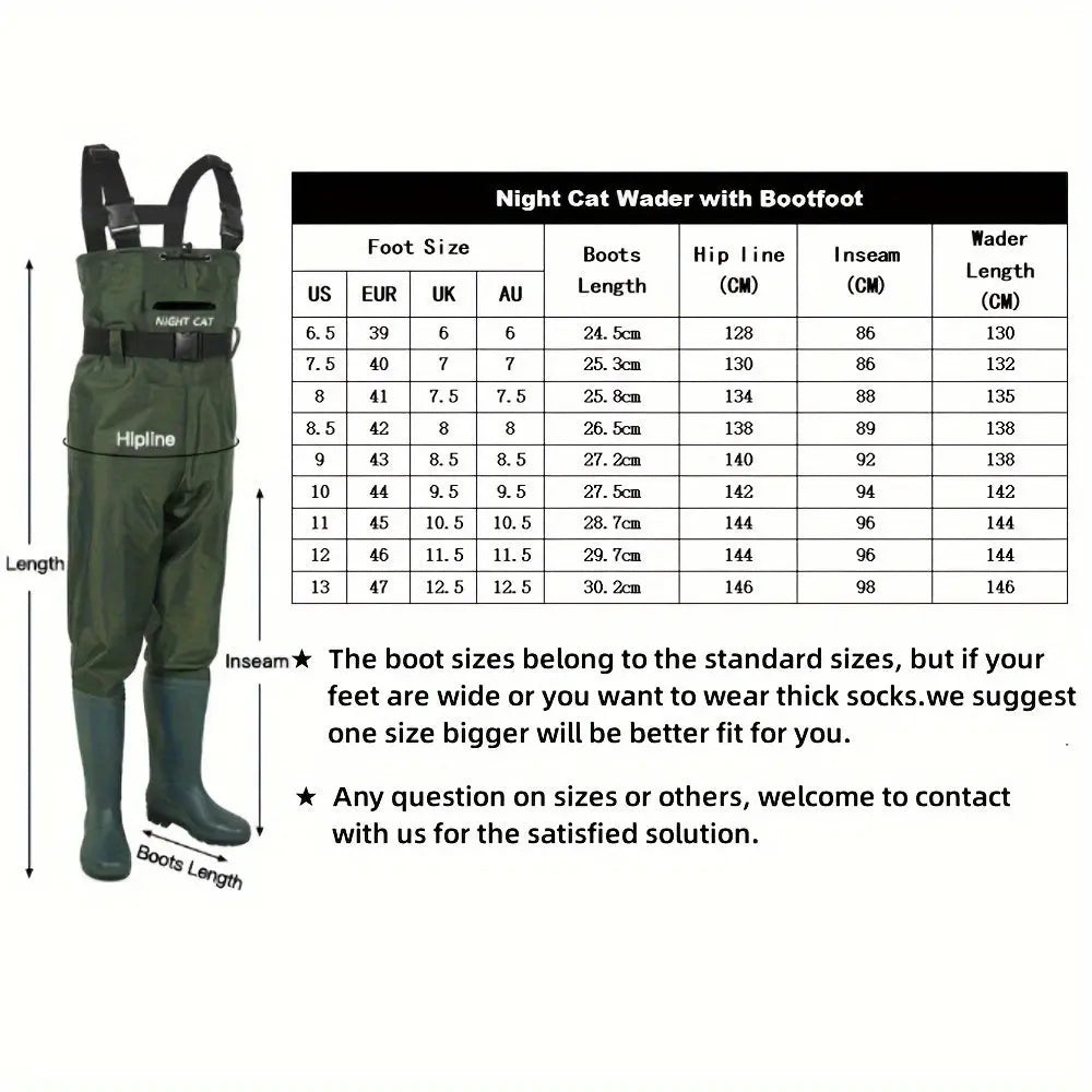 Waterproof Night Cat Fishing Waders - Breathable Chest Wader Boots for Men and Women - Size 6 to 14, Lightweight, Bootfoot, Belted, and Durable for Hunting and Fishing Adventures WardBoyzPROShop
