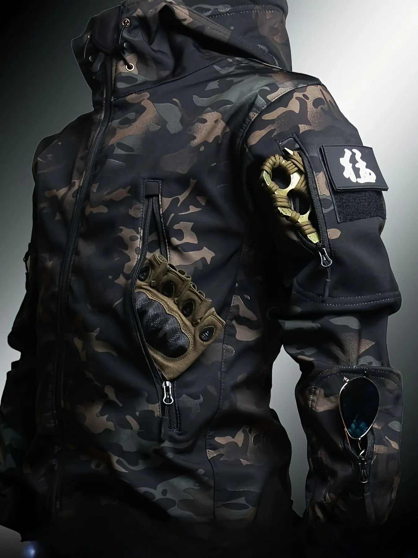 Water-resistant Camouflage Hooded Fleece Jacket and Pants Set for Men Multi-Pocket Design Ideal for Outdoor Wear Autumn and Winter WardBoyzPROShop
