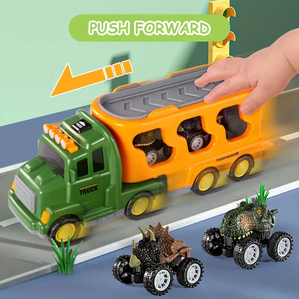 Baby Home Dinosaurs & Truck Toys Transport Car With 3 Dino Figures & 3 Monster Cars, Friction Toy Vehicle In Carrier Truck With Light & Sound, Play Gift Set Halloween, Christmas Gift WardBoyzPROShop
