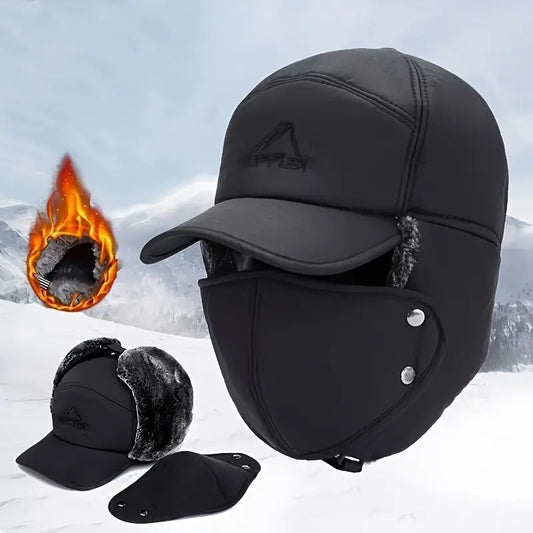 Winter Bomber Hat with Detachable Face Mask - Thick, Warm & Windproof for Skiing, Skating & Mountain Biking | Hand-Washable Polyester WardBoyzPROShop
