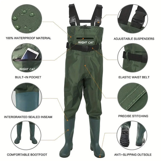Waterproof Night Cat Fishing Waders - Breathable Chest Wader Boots for Men and Women - Size 6 to 14, Lightweight, Bootfoot, Belted, and Durable for Hunting and Fishing Adventures WardBoyzPROShop