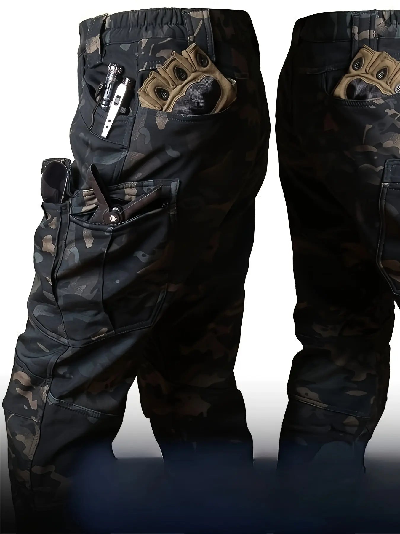 Water-resistant Camouflage Hooded Fleece Jacket and Pants Set for Men Multi-Pocket Design Ideal for Outdoor Wear Autumn and Winter WardBoyzPROShop