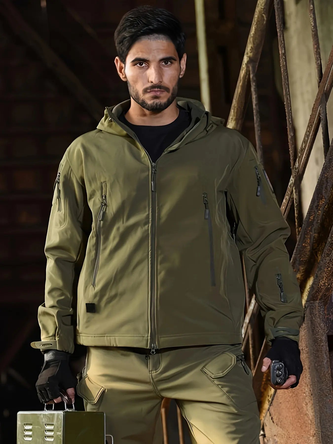 Water-resistant Camouflage Hooded Fleece Jacket and Pants Set for Men Multi-Pocket Design Ideal for Outdoor Wear Autumn and Winter WardBoyzPROShop