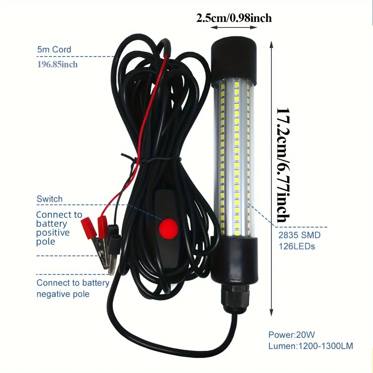 1200LM High-Powered LED Underwater Fishing Light Stick - Attracts Fish, Squid, and Prawns from 50-100m Distance - Battery Powered, Waterproof, and Durable PPS Material WardBoyzPROShop