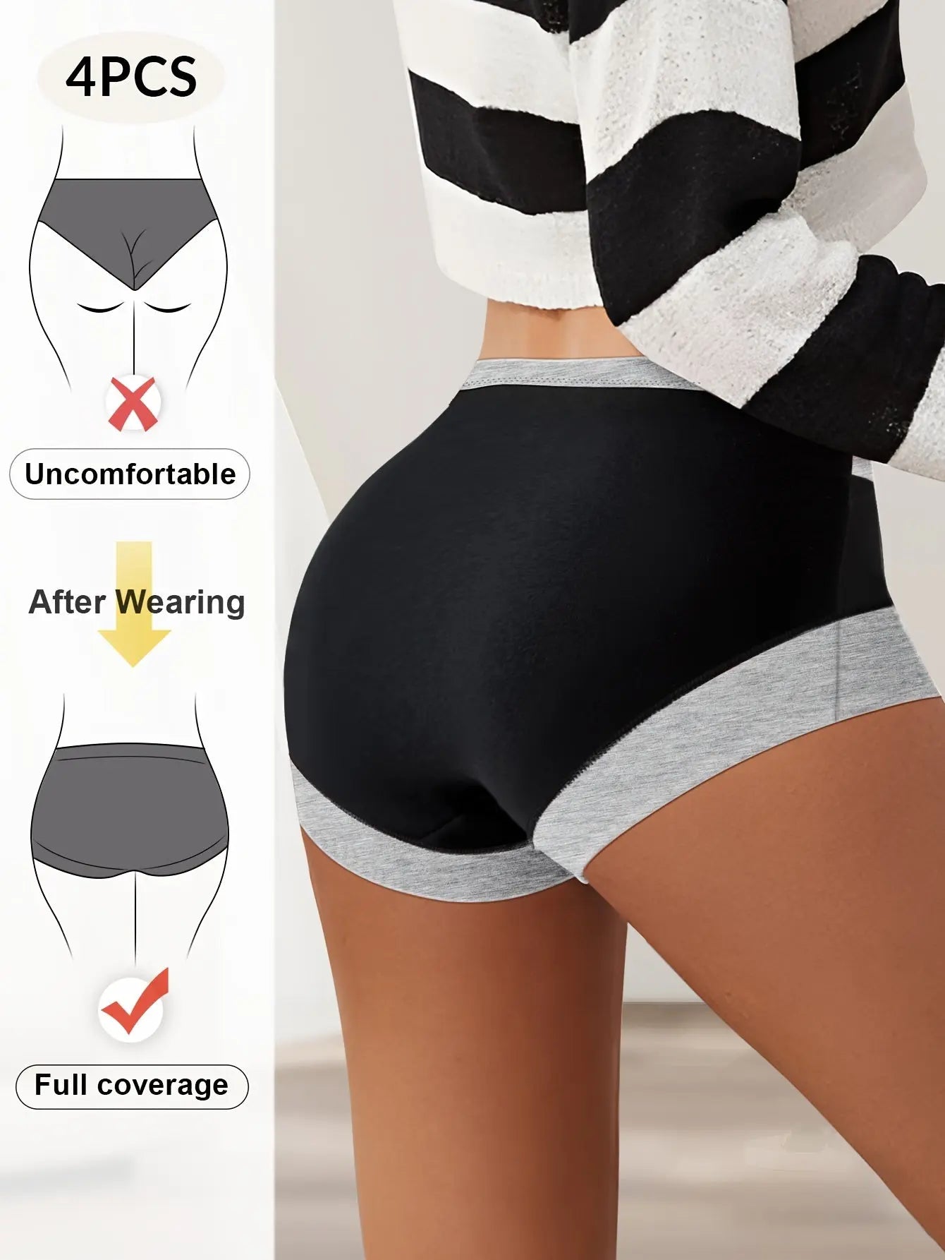 8pcs Women's Boyshorts High Waist Briefs, Boxer Briefs, Soft, Comfortable, Contrast Color, Light Tummy Control WardBoyzPROShop