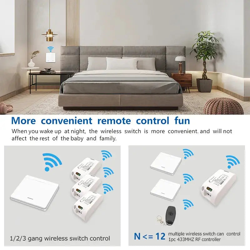 433Mhz Smart Light Switch LED Push Button Switch Universal Wireless Remote Control AC90~250V 10A 1CH Relay controller for Lamp WardBoyzPROShop