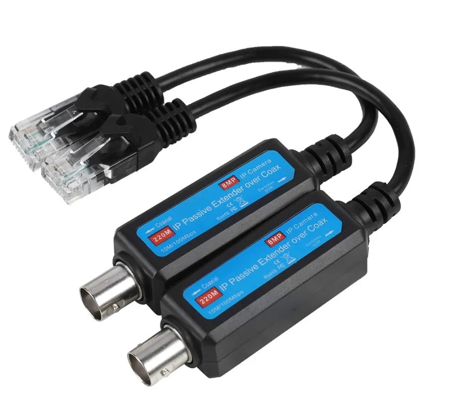 IP POE Passive Extender Over Coax 10/100Mbps Transmitter IP to Coaxial Receiver Transmission Cables For IP Network Camera