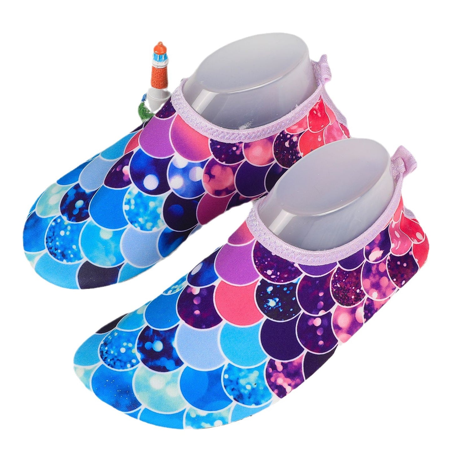 Cross-Border New Children's Fish Scale Colorful Sole Beach Shoes, Non-Slip Soft Sole, Quick-Drying Printed Outdoor Water Shoes for River Tracing