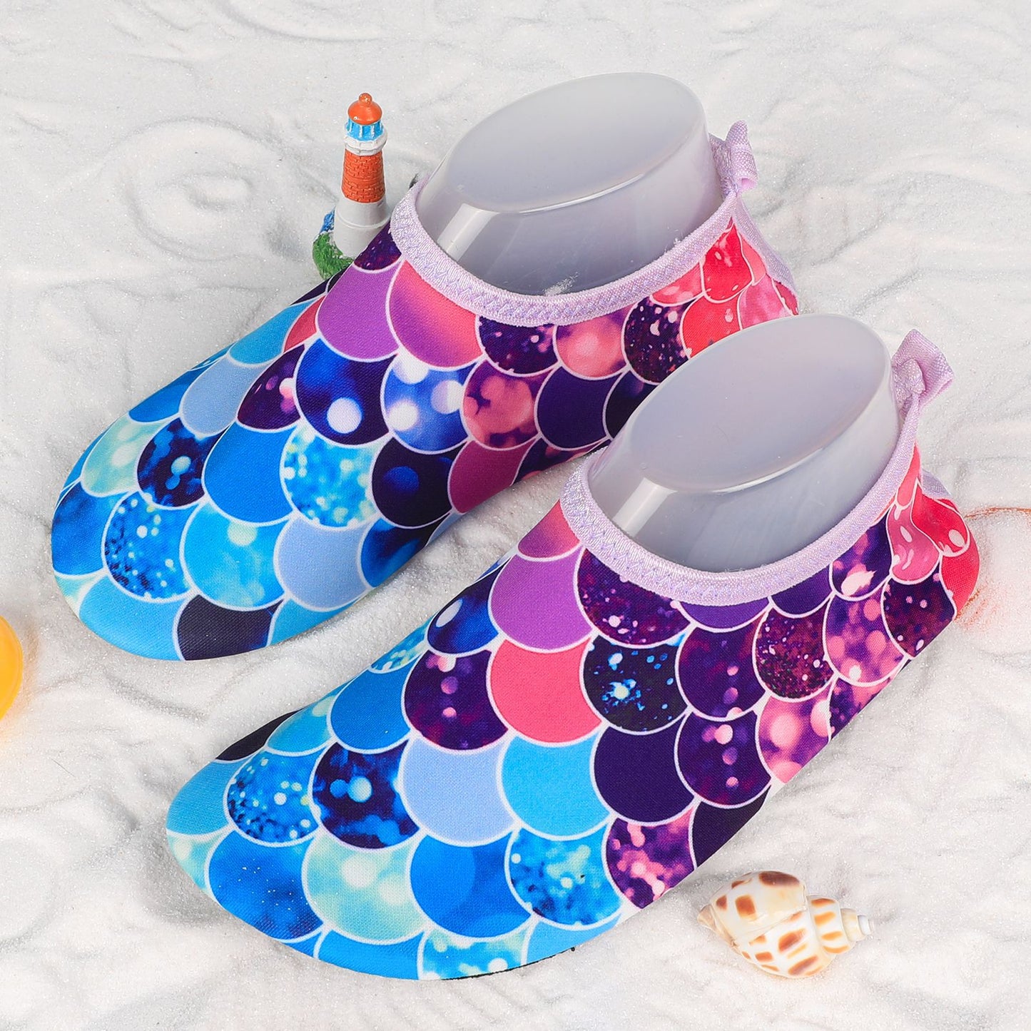 Cross-Border New Children's Fish Scale Colorful Sole Beach Shoes, Non-Slip Soft Sole, Quick-Drying Printed Outdoor Water Shoes for River Tracing