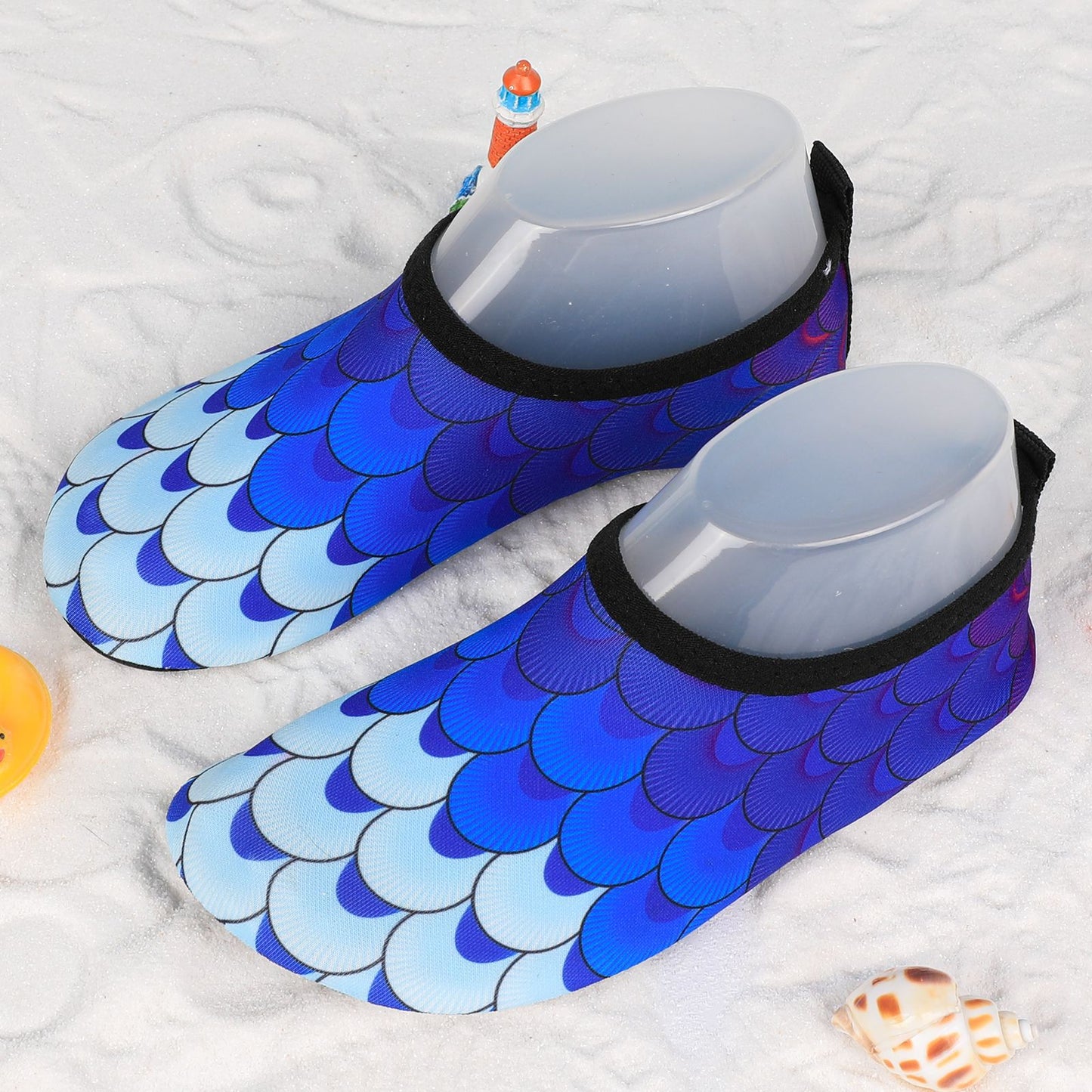 Cross-Border New Children's Fish Scale Colorful Sole Beach Shoes, Non-Slip Soft Sole, Quick-Drying Printed Outdoor Water Shoes for River Tracing