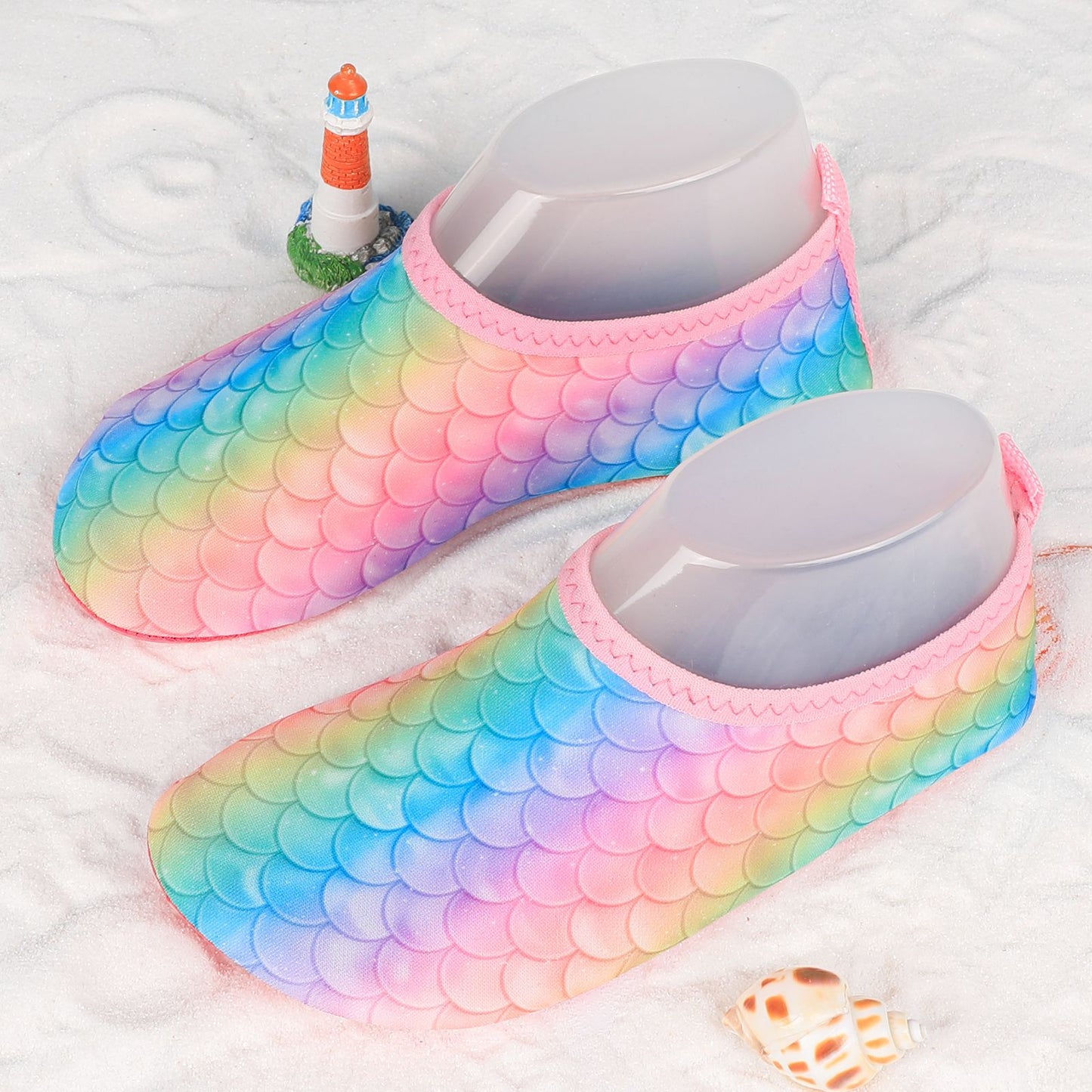 Cross-Border New Children's Fish Scale Colorful Sole Beach Shoes, Non-Slip Soft Sole, Quick-Drying Printed Outdoor Water Shoes for River Tracing