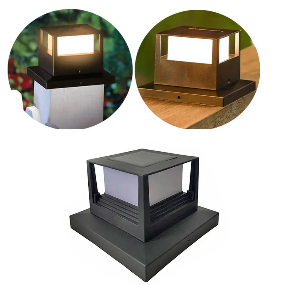Square Fence Gate Pillar Lamp Waterproof Solar Powered Solar Column Light Lighting LED Fence Post Light Garden Decoration