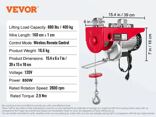 VEVOR 200-800kg Electric Hoist with Wired/Wireless Remote Control Lifting Crane Cable Hoist Winch for Boat Car Garage Elevator WardBoyzPROShop