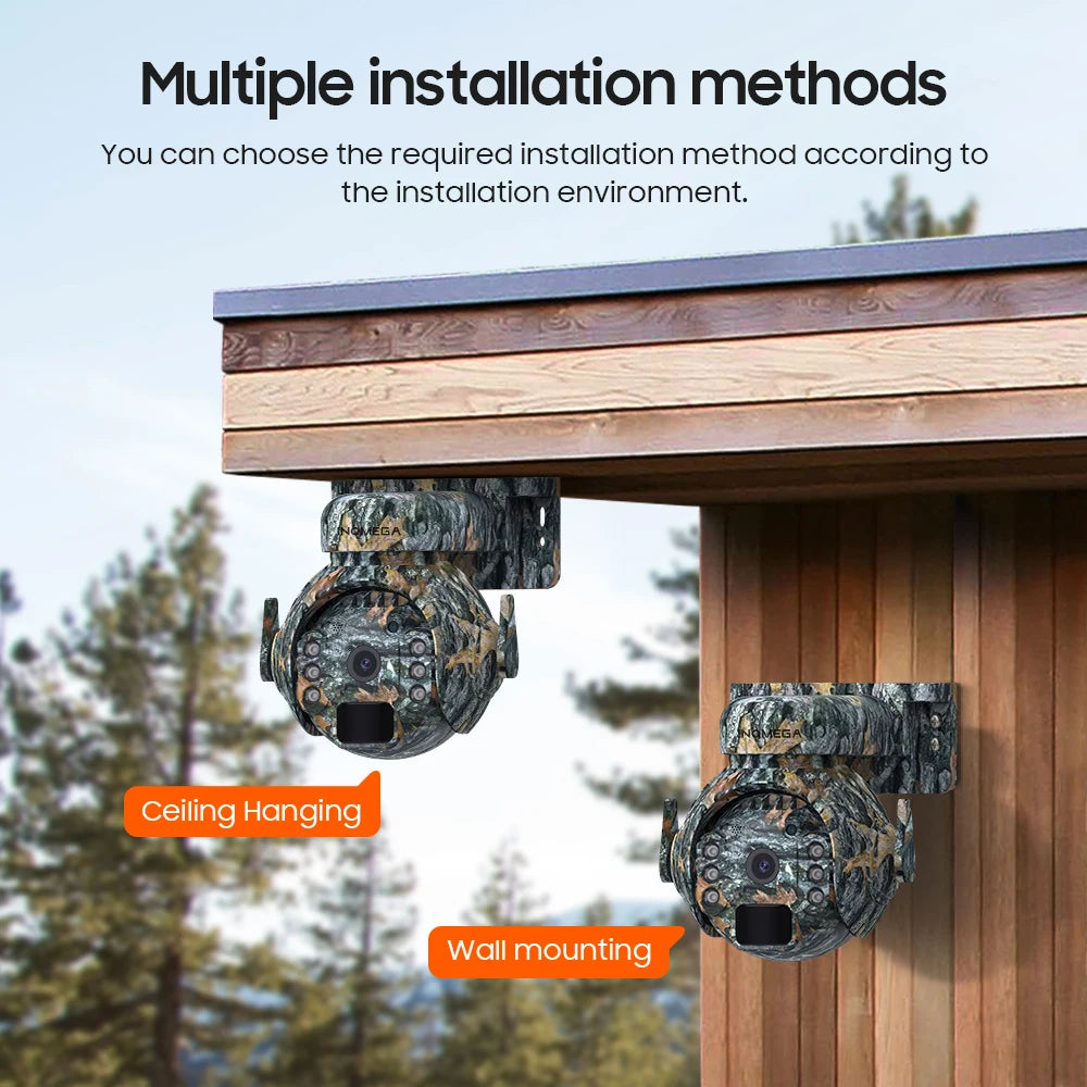 5MP Trail Camera Wireless Outdoor, 3G/4G LTE, Solar Powered Camera with 360° Pan Tilt, 2K Night Vision, Smart Motion Activated