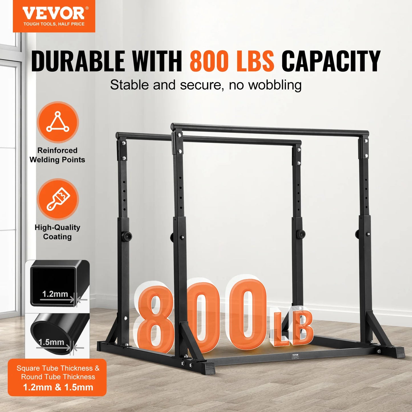 SucceBuy Dip Bar 800lbs Capacity Heave Duty Dip Stand Station with Adjustable Height Parallel Bar for Strength Training Home Gym