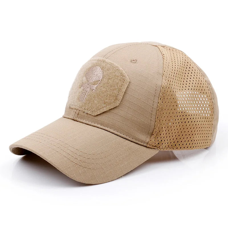 2024 New Summer Camouflage Skull Baseball Mesh Cap Adjustable Airsoft Outdoor Tactical Hiking Casquette Hats For Men Women