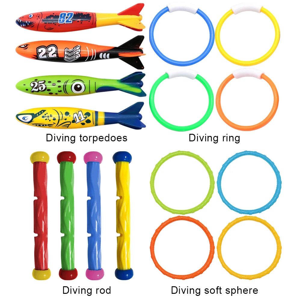 Kids Diving Game Toys Set Underwater Diving Toys Cartoon Pool Throwing Toys Water Sports Toy Set Swimming Pool Accessories