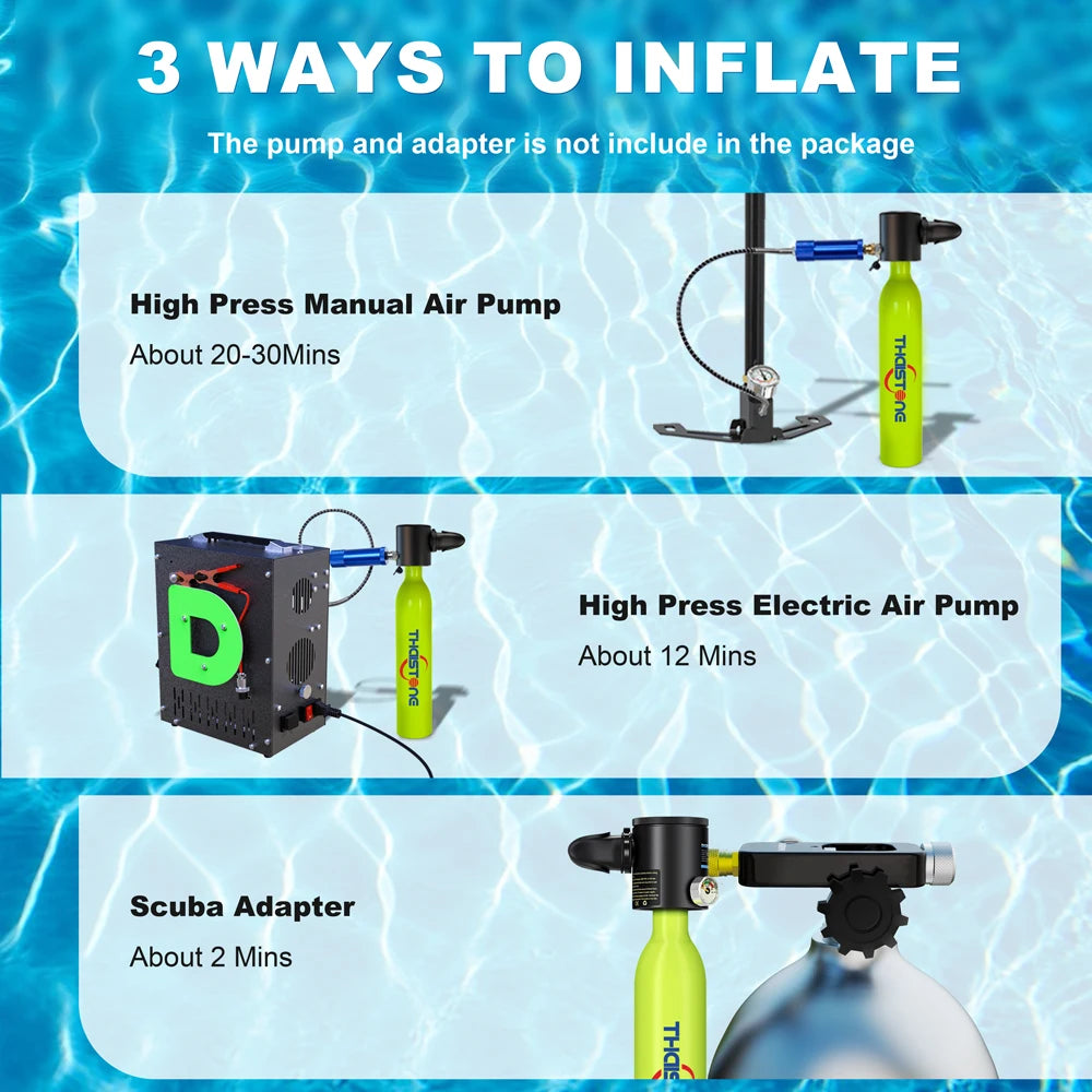 THAISTONE-1L Portable Scuba Diving Tank Underwater Oxygen Cylinder Professional Diving Equipment with Adapter, 15-25 Minutes