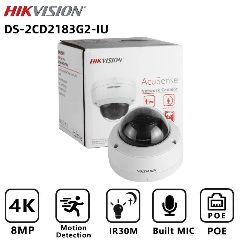 Hikvision DS-2CD2183G2-IU 8MP AcuSense Vandal Fixed Dome Network Camera 120dB WDR H.265+ Built-in Mic and SD Card Solt IP67 IK10