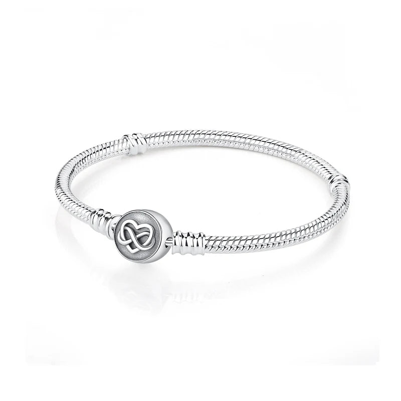 Original 925 Sterling Silver Bracelets Bangles Love Heart Clip Charms Beads Snake Chains For Women Rose Gold DIY Luxury Jewelry