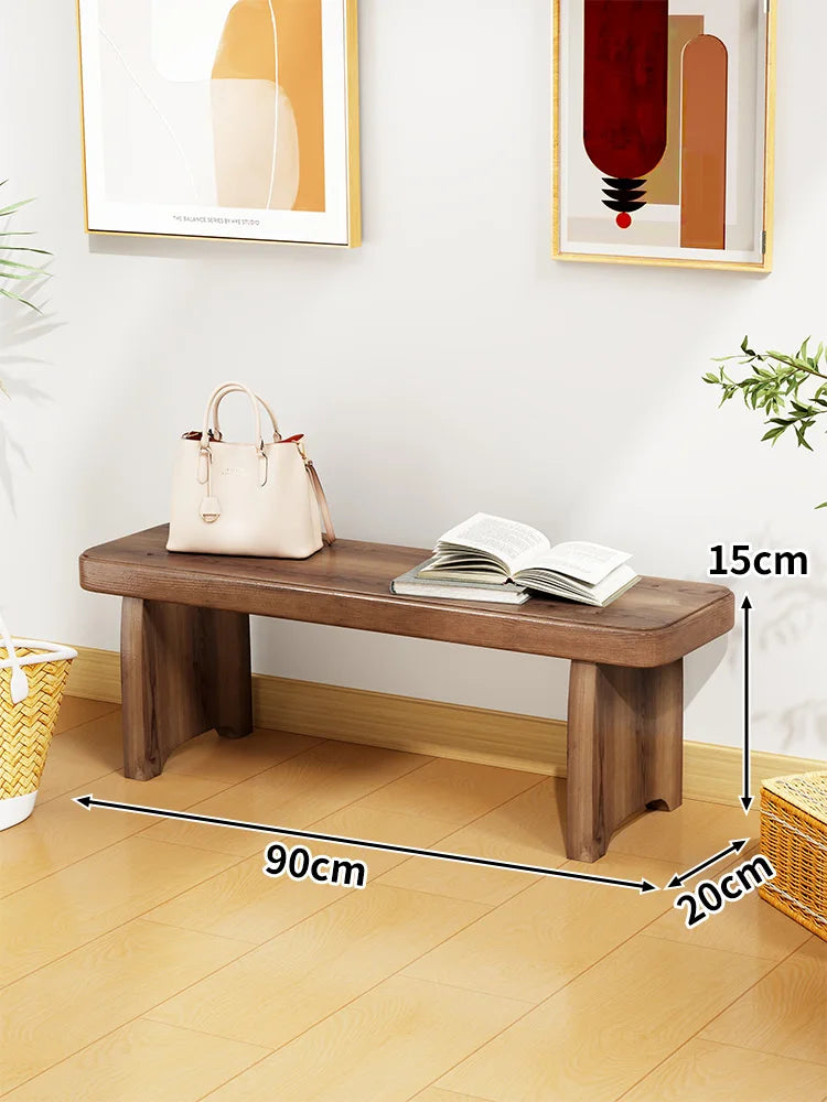 ‌Solid Wood Entryway Bench - Multi-Purpose Stool for Living Room, Sofa Side Table & Shoe Storage, Rustic Home Decor