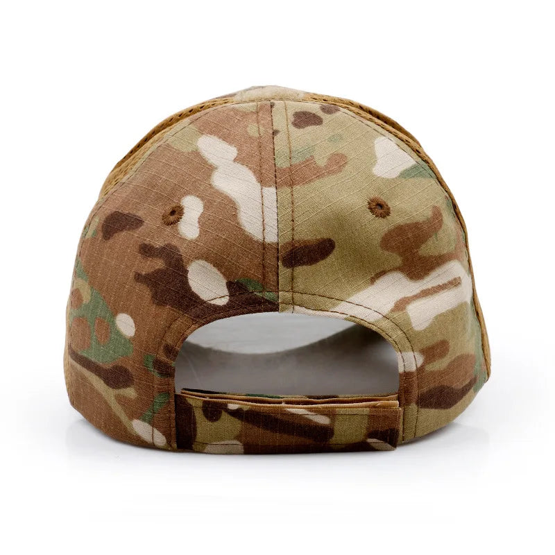 2024 New Summer Camouflage Skull Baseball Mesh Cap Adjustable Airsoft Outdoor Tactical Hiking Casquette Hats For Men Women