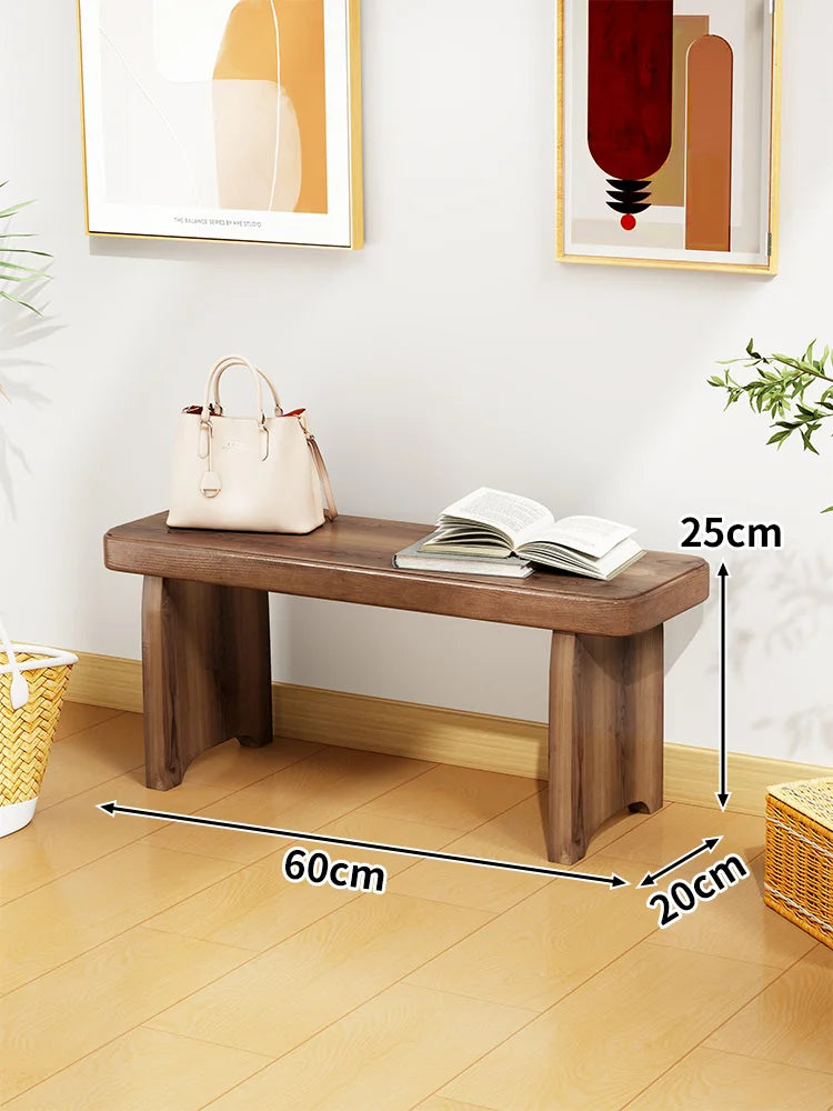 ‌Solid Wood Entryway Bench - Multi-Purpose Stool for Living Room, Sofa Side Table & Shoe Storage, Rustic Home Decor