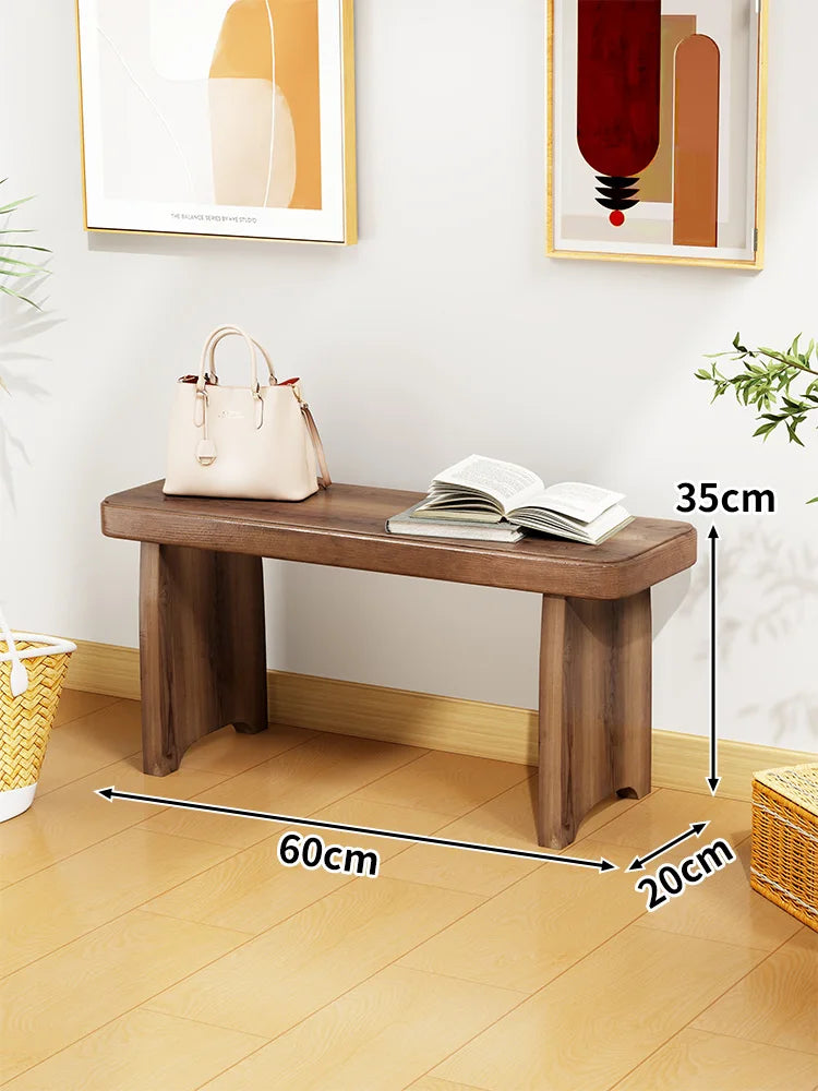 ‌Solid Wood Entryway Bench - Multi-Purpose Stool for Living Room, Sofa Side Table & Shoe Storage, Rustic Home Decor