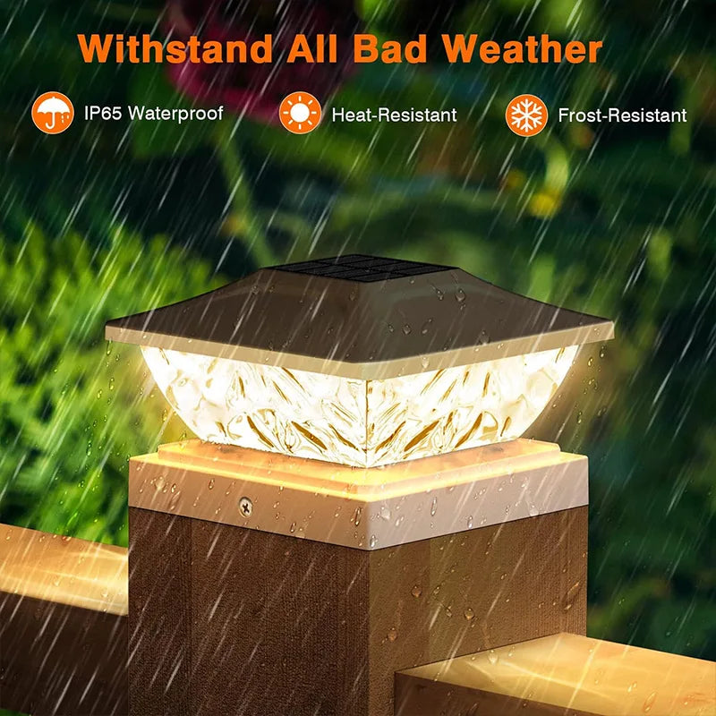 Outdoor Solar Post Cap 2 Modes Fence Light LED Post Lamp Solar Powered Waterproof For 4 Inch Wood Posts Yard Garden Outside