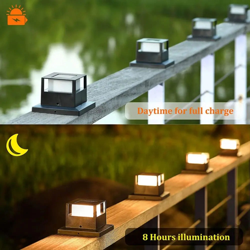 Square Fence Gate Pillar Lamp Waterproof Solar Powered Solar Column Light Lighting LED Fence Post Light Garden Decoration