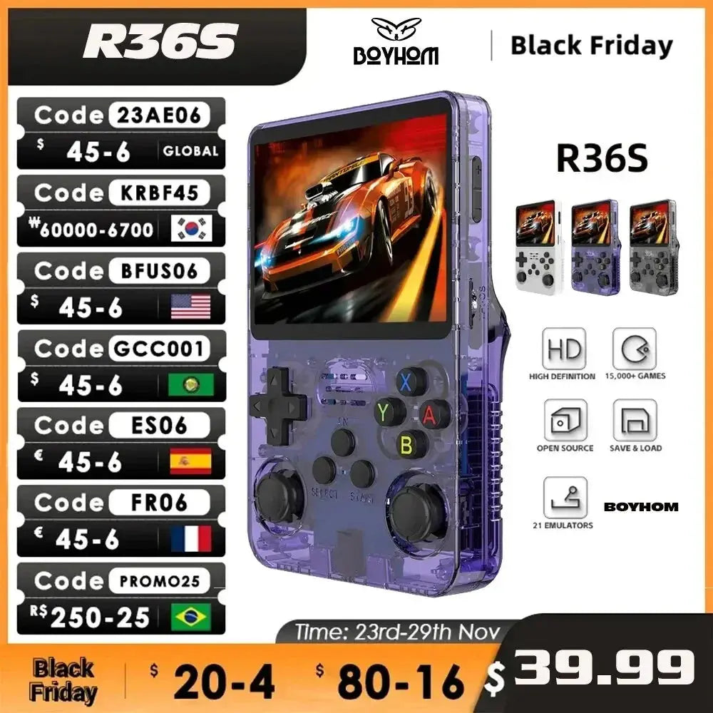 R36S Retro Handheld Video Game Console Linux System 3.5 Inch IPS Screen R35s Pro Portable Pocket Video Player 64GB Games WardBoyzPROShop