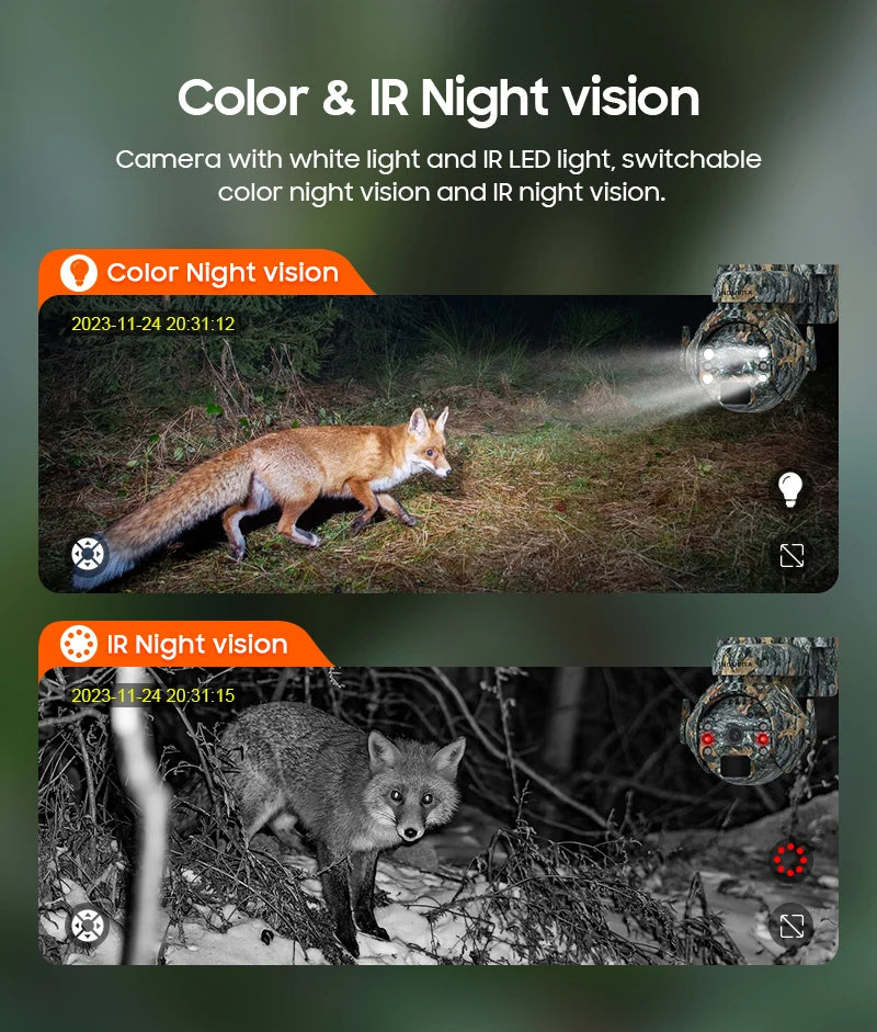5MP Trail Camera Wireless Outdoor, 3G/4G LTE, Solar Powered Camera with 360° Pan Tilt, 2K Night Vision, Smart Motion Activated