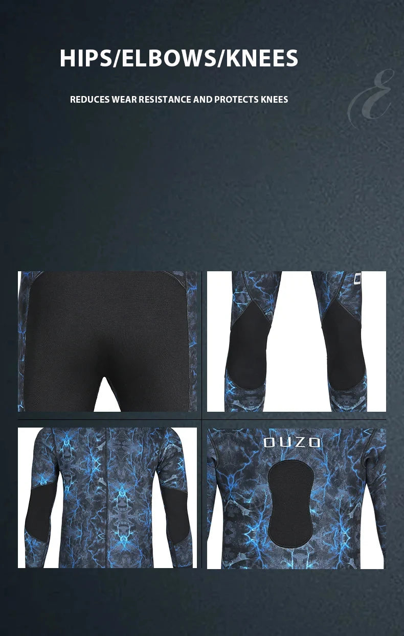 2 Pieces Neoprene Wetsuit 5mm Camouflage Long Sleeve Fission Hooded Submersible Men Keep Warm Scuba Diving Suit