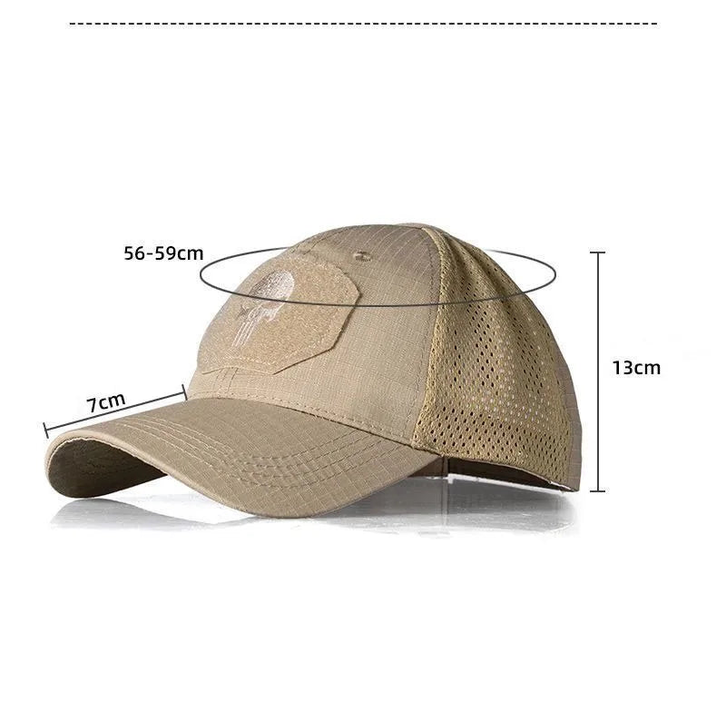 2024 New Summer Camouflage Skull Baseball Mesh Cap Adjustable Airsoft Outdoor Tactical Hiking Casquette Hats For Men Women