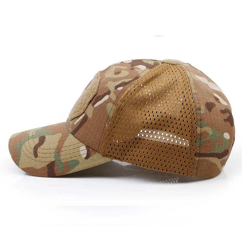 2024 New Summer Camouflage Skull Baseball Mesh Cap Adjustable Airsoft Outdoor Tactical Hiking Casquette Hats For Men Women