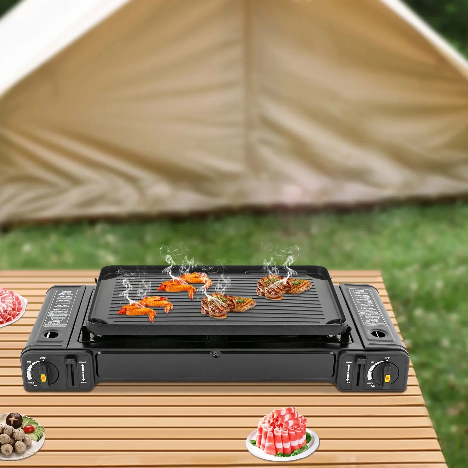 Double Head Barbecue Gas stove with Baking Tray  Home Application Home Outdoor WardBoyzPROShop