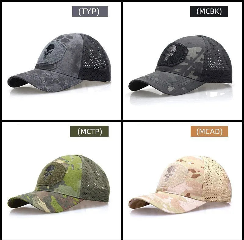 2024 New Summer Camouflage Skull Baseball Mesh Cap Adjustable Airsoft Outdoor Tactical Hiking Casquette Hats For Men Women
