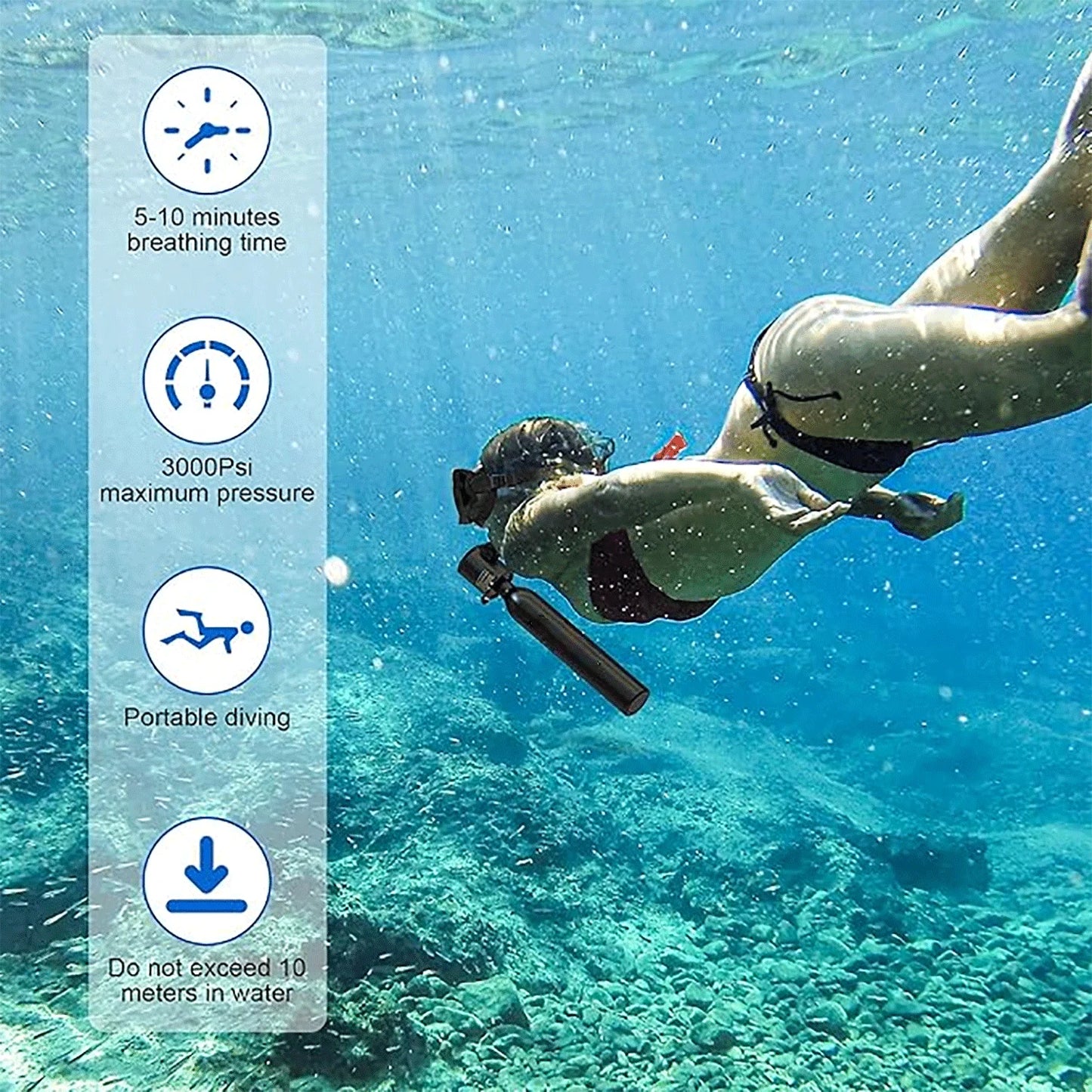 Diving Tank 0.5L Scuba tank Equipment 5-10 Minutes Lung Tank with Pump Outdoor Oxygen Diving Scuba Tank Underwater Breathing