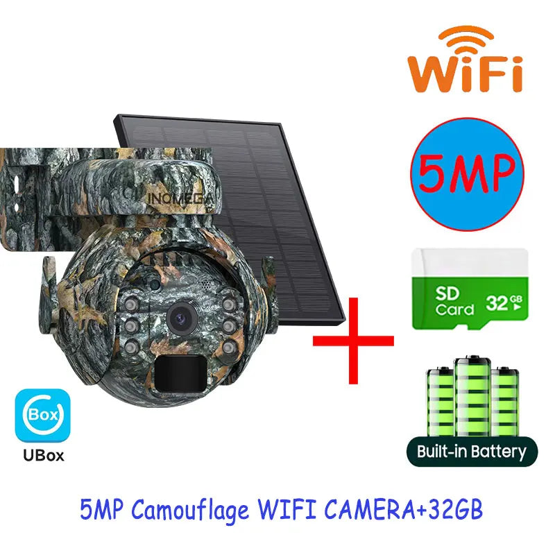 5MP Trail Camera Wireless Outdoor, 3G/4G LTE, Solar Powered Camera with 360° Pan Tilt, 2K Night Vision, Smart Motion Activated