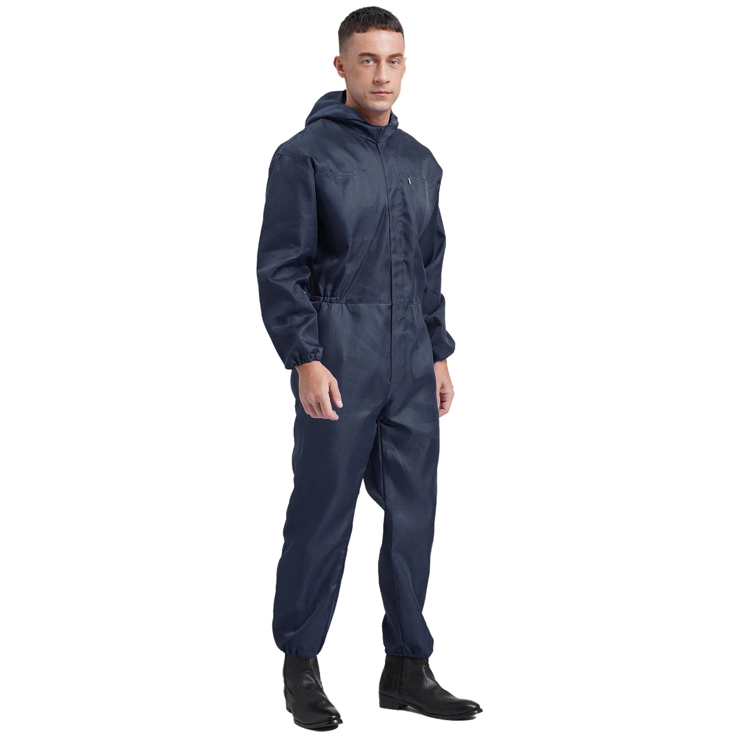 Coveralls for Men Big Pockets Overalls Jumpsuit Dungarees for Workshop Worker Dustproof Hooded Coverall Unisex Mechanic Uniform