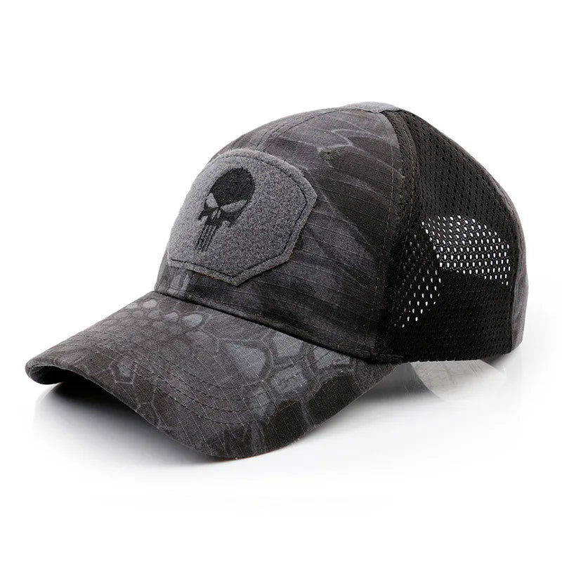2024 New Summer Camouflage Skull Baseball Mesh Cap Adjustable Airsoft Outdoor Tactical Hiking Casquette Hats For Men Women