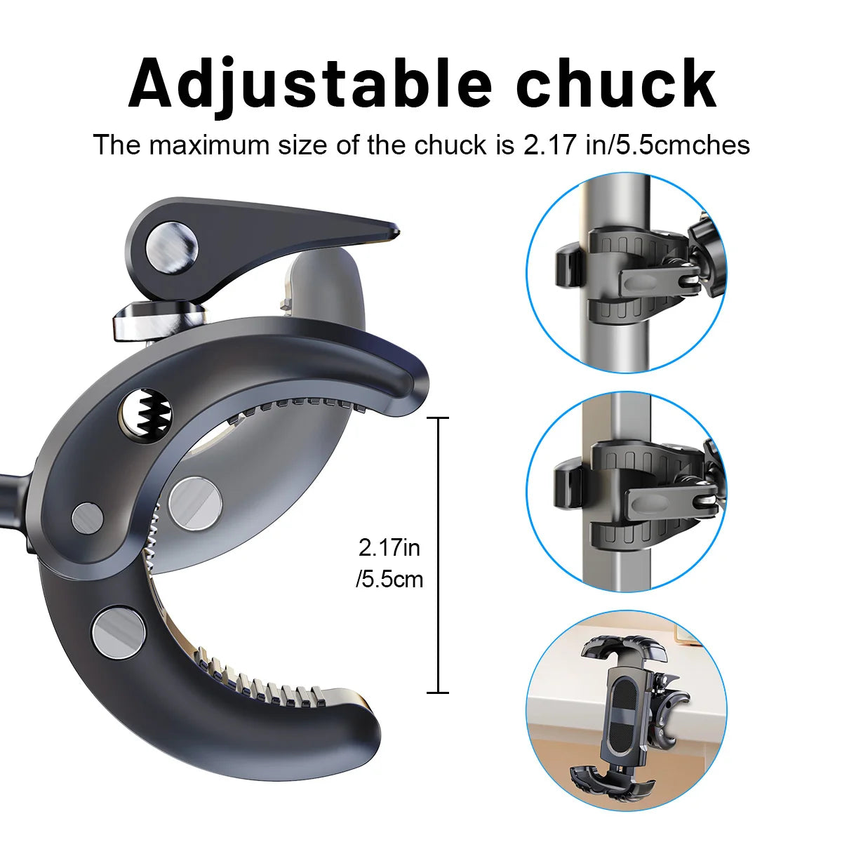 LRBH Marine Phone Mount, Crocodile Clip Arm Boat Holder, Quick Lock 360° Rotation, Shockproof Scratch-Free, Fits 4.7-7.2" Phones
